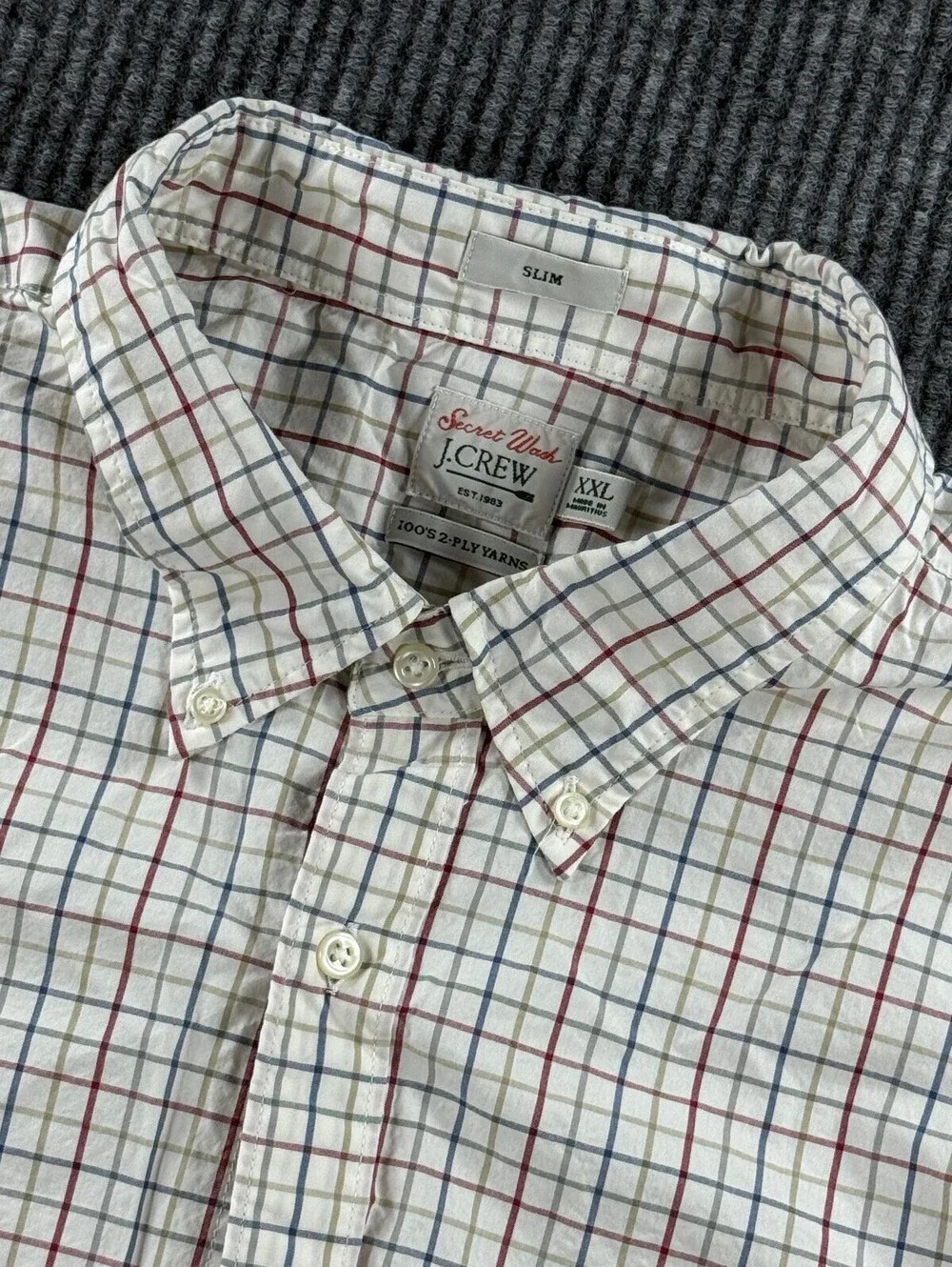 J.Crew Secret Wash Slim Long Sleeve Button Down Men XXL 100's 2-Ply Yarns Preppy